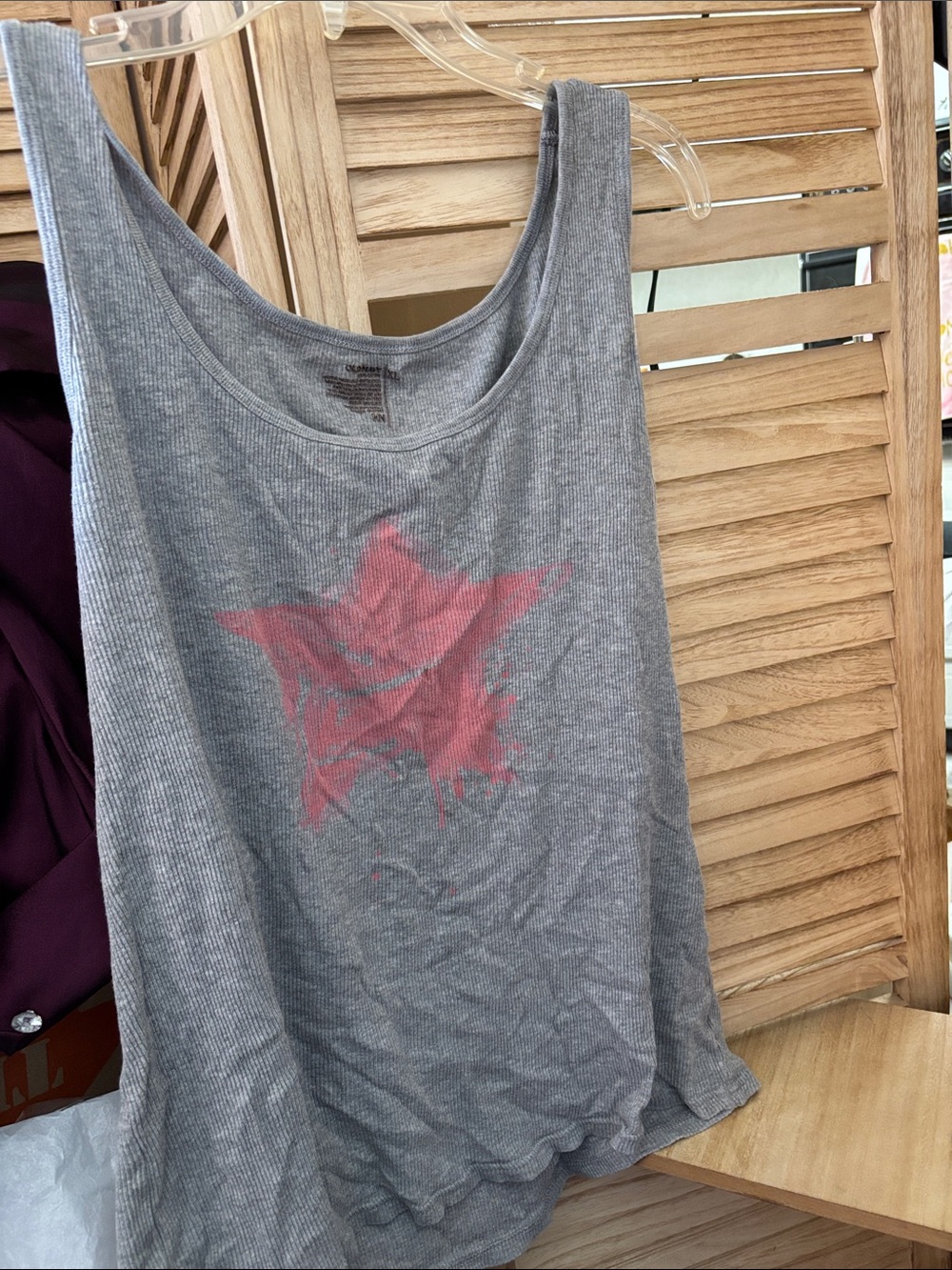 Old Navy Gray Ribbed Tank Top with Pink Star Graphic XL